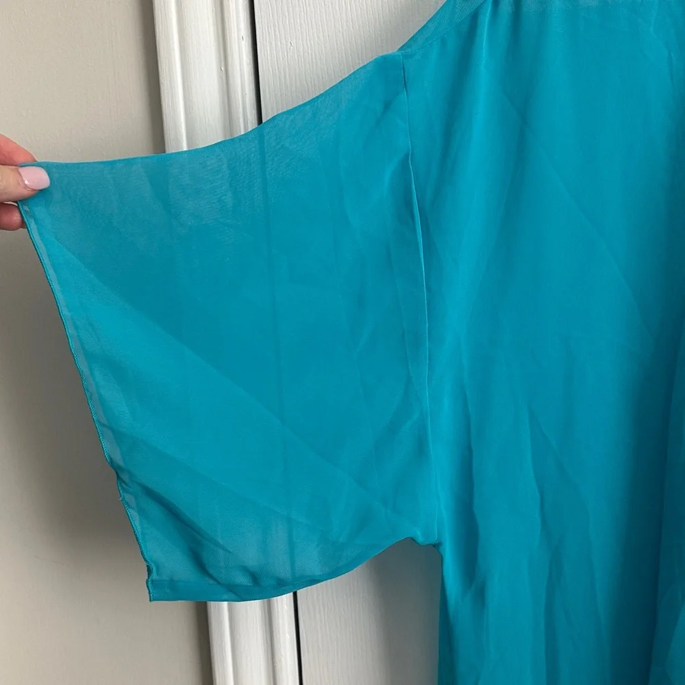 LuLaRoe Teal and Yellow Fringe Kimono - Picture 6 of 7